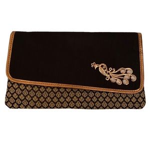 Black & Gold Peacock Clutch Bag